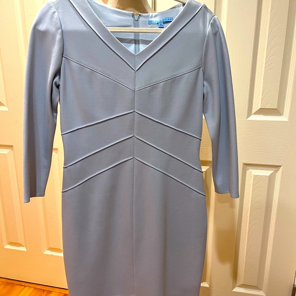 Fully lined, 3/4 sleeve dress in pale blue